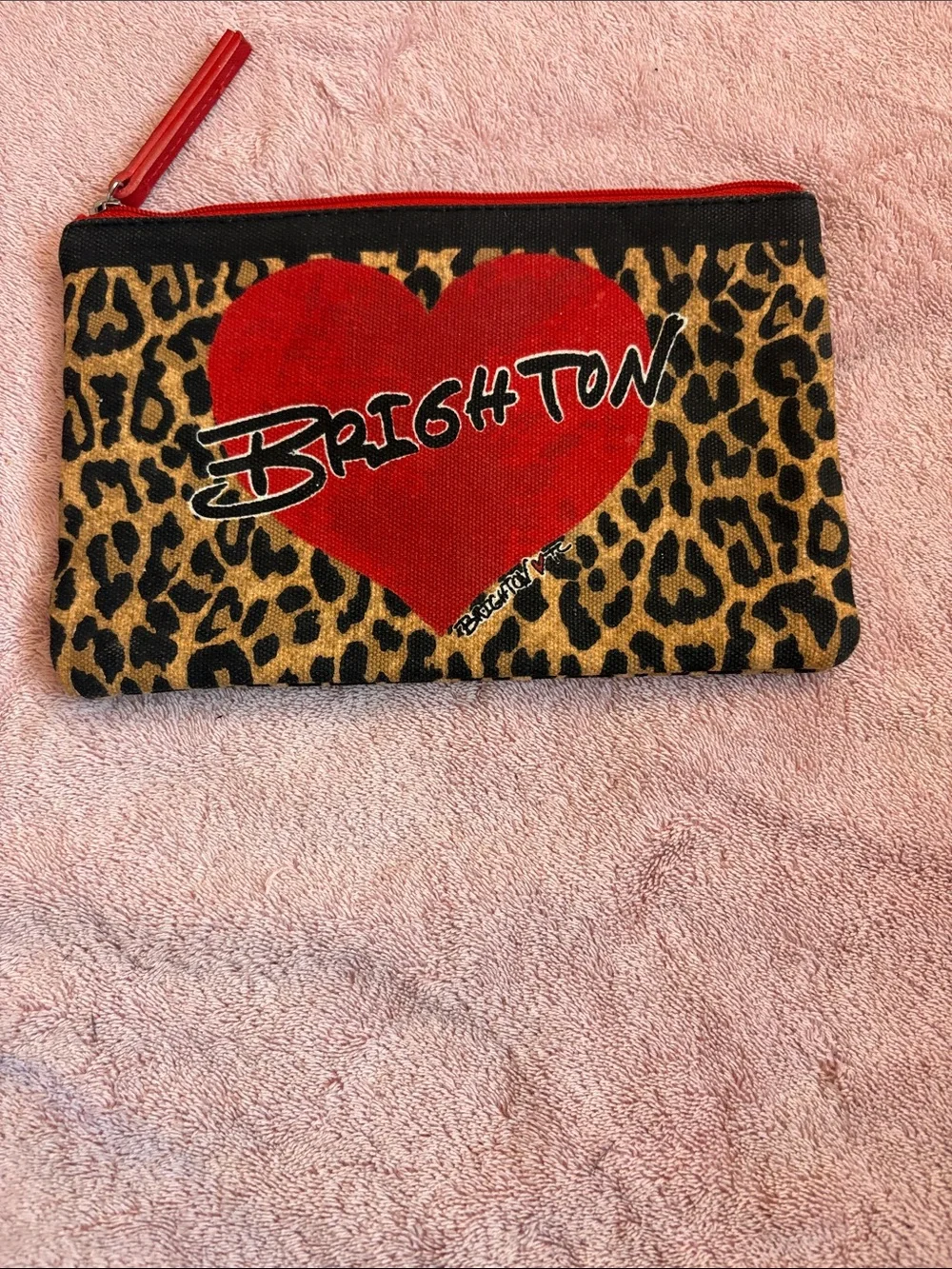 Brighton Leopard Cosmetic Pouch with Red Heart Accent Never used